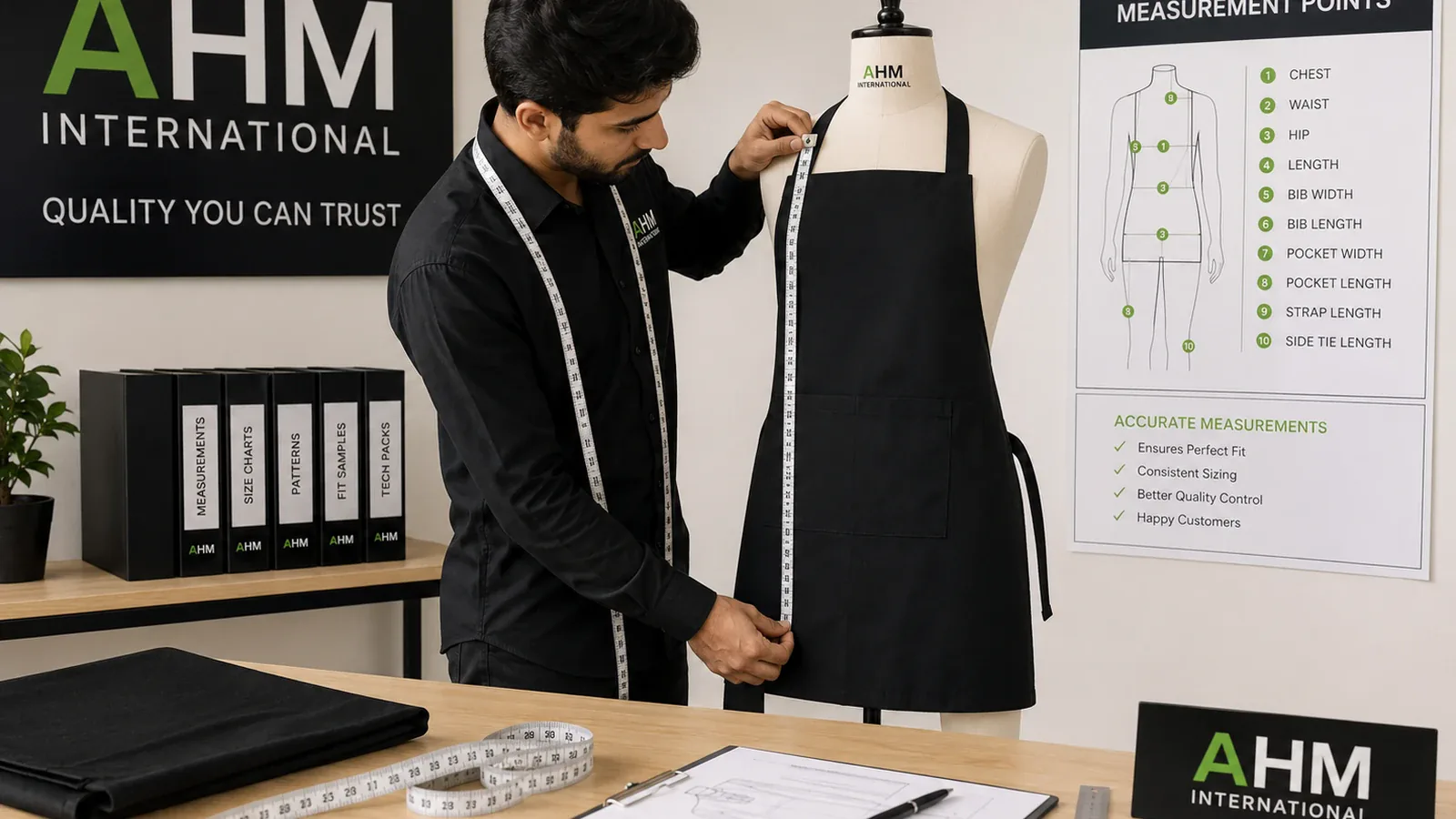 Garment being measured against the approved size specification