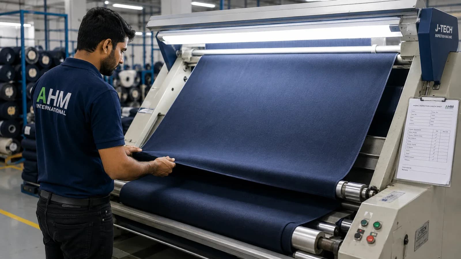 Fabric being checked on an inspection frame before cutting